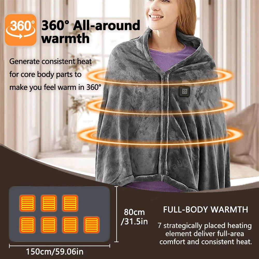 Electric Blanket USB Portable Body Warmer with 3 Temp Settings Heating Thermal Shawl for Home Office Electric Warmer Blanket
