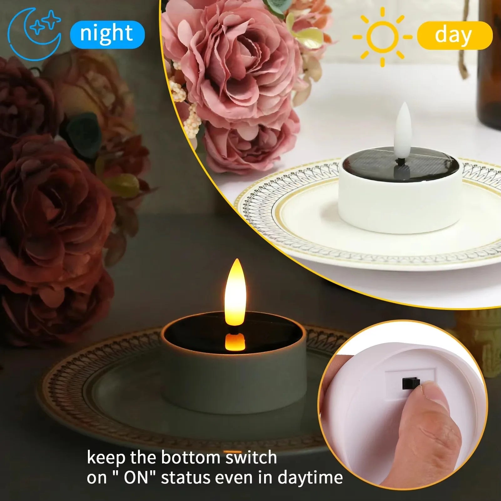 Rechargeable Solar Led Candle Light LED Candles With Solar Panel Flameless Decorative Wedding Christmas Rechargeable Tea Lights