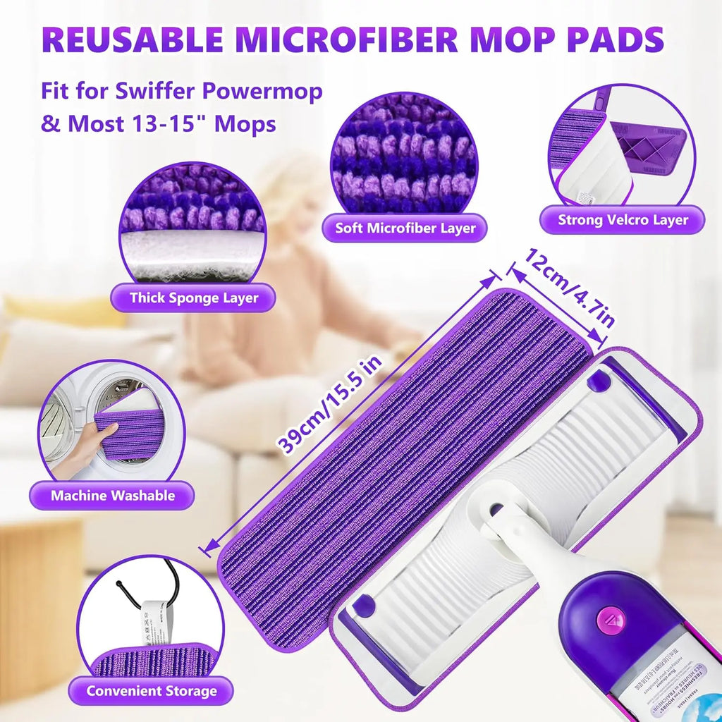 Ultra Slim Microfiber Floor Mop with 4 Washable Pads, Adjustable Handle for Hardwood Tile Vinyl Floors
