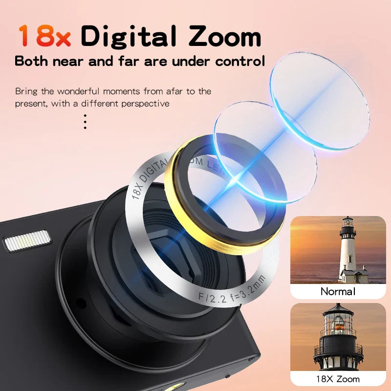64MP Digital Camera For Photography Front Rear Dual Lens Selfie Camera Auto Focus 18X Auto Focus 4K Video Record Vlog Camcorder