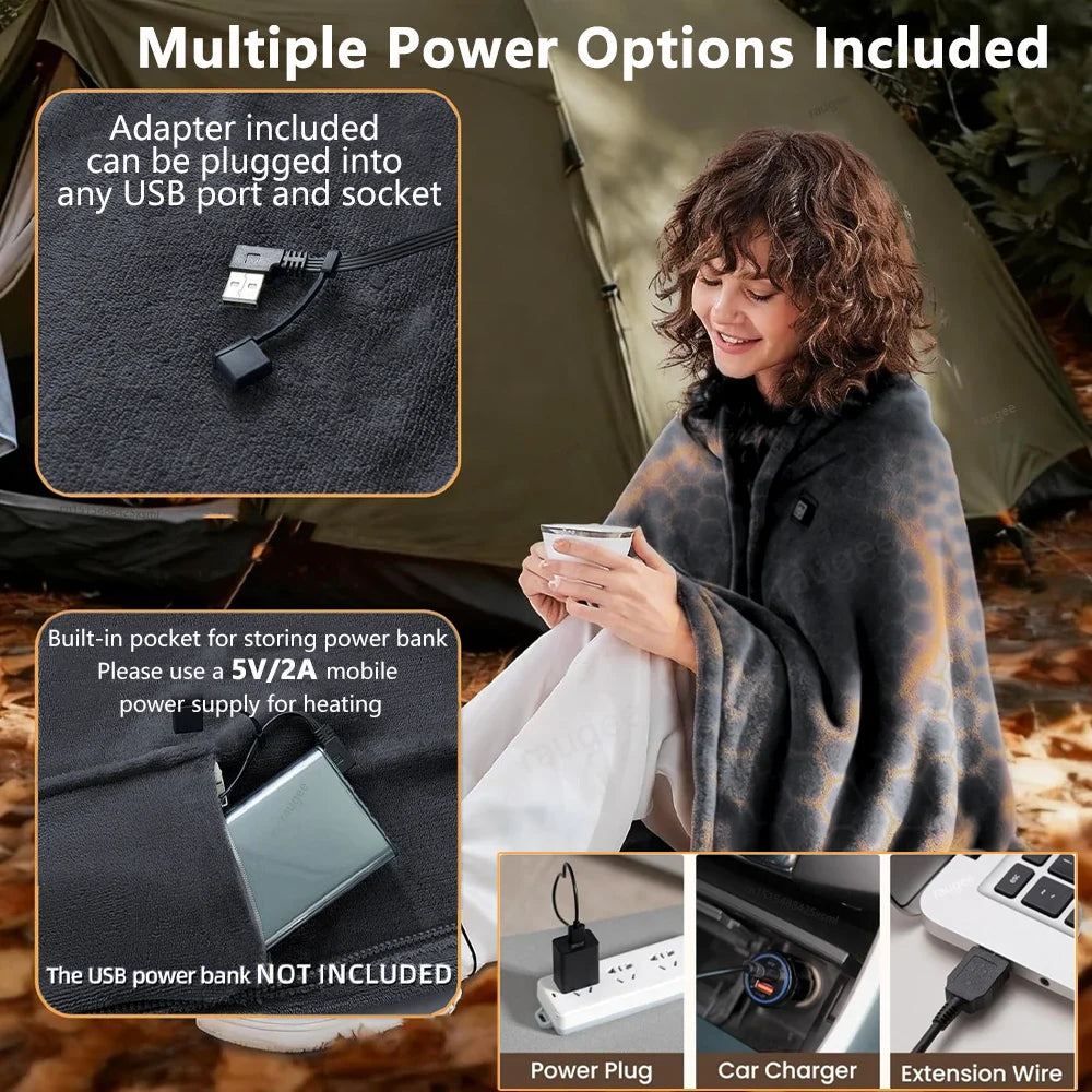 Electric Blanket USB Portable Body Warmer with 3 Temp Settings Heating Thermal Shawl for Home Office Electric Warmer Blanket