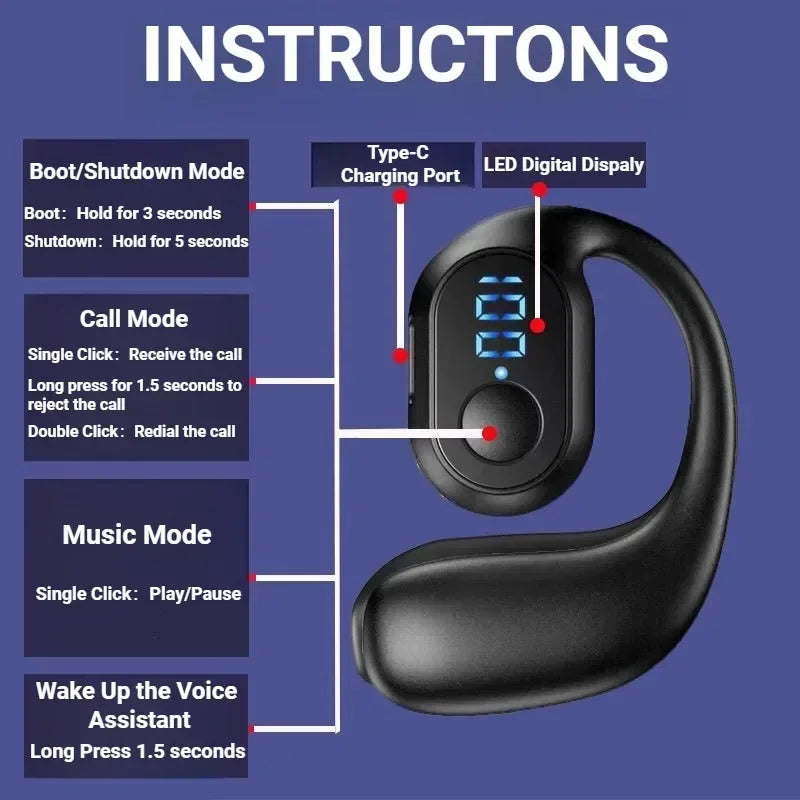 NEW KY2 PRO Wireless Earphones Air Conduction OWS Headphone HiFi Ear-Hook Music Sports Noise Cancel Headset For All Smartphones