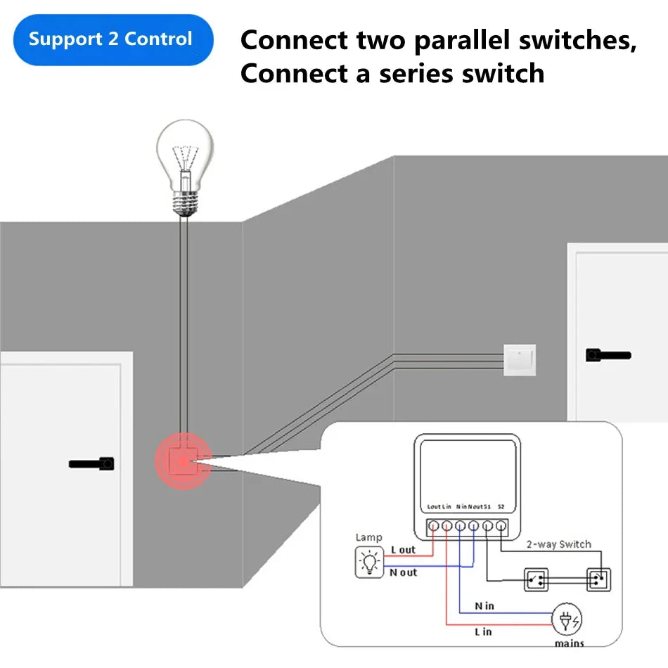 16A MINI Wifi DIY Smart Switch Home 2-way Control Relay Smart LIfe APP Control Remotely Timer Works With Alexa Google Home Alice