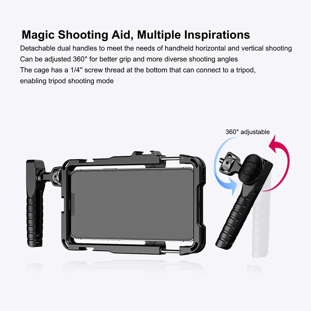 Smartphone Cage With Bluetooth for iPhone 16 15 14 13 X XR XS Max Mini/Pro/Pro Max Smartphone Handle Grip Phone Vlog Video