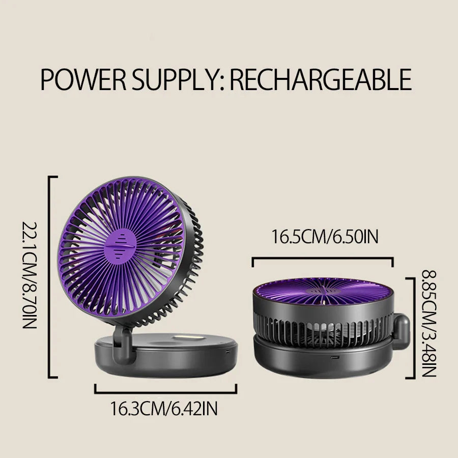 2024 New 5000mAh Rechargeable 3IN1 Multifunctional Portable Fan Wall Mounted Fan 90° Folding Fan 4 Gears With Warm Night Light