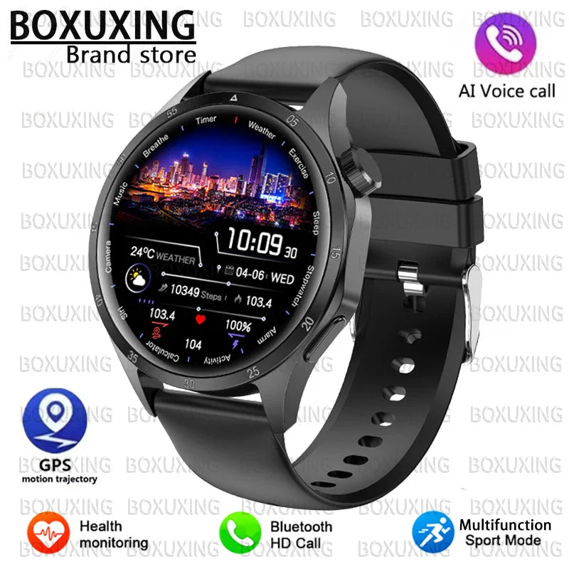 2026 New BOXUXING GPS NFC Smart Watch Men 360*360 AMOLED Screen Heart rate Bluetooth Call IP67 Waterproof Man Smartwatch Women