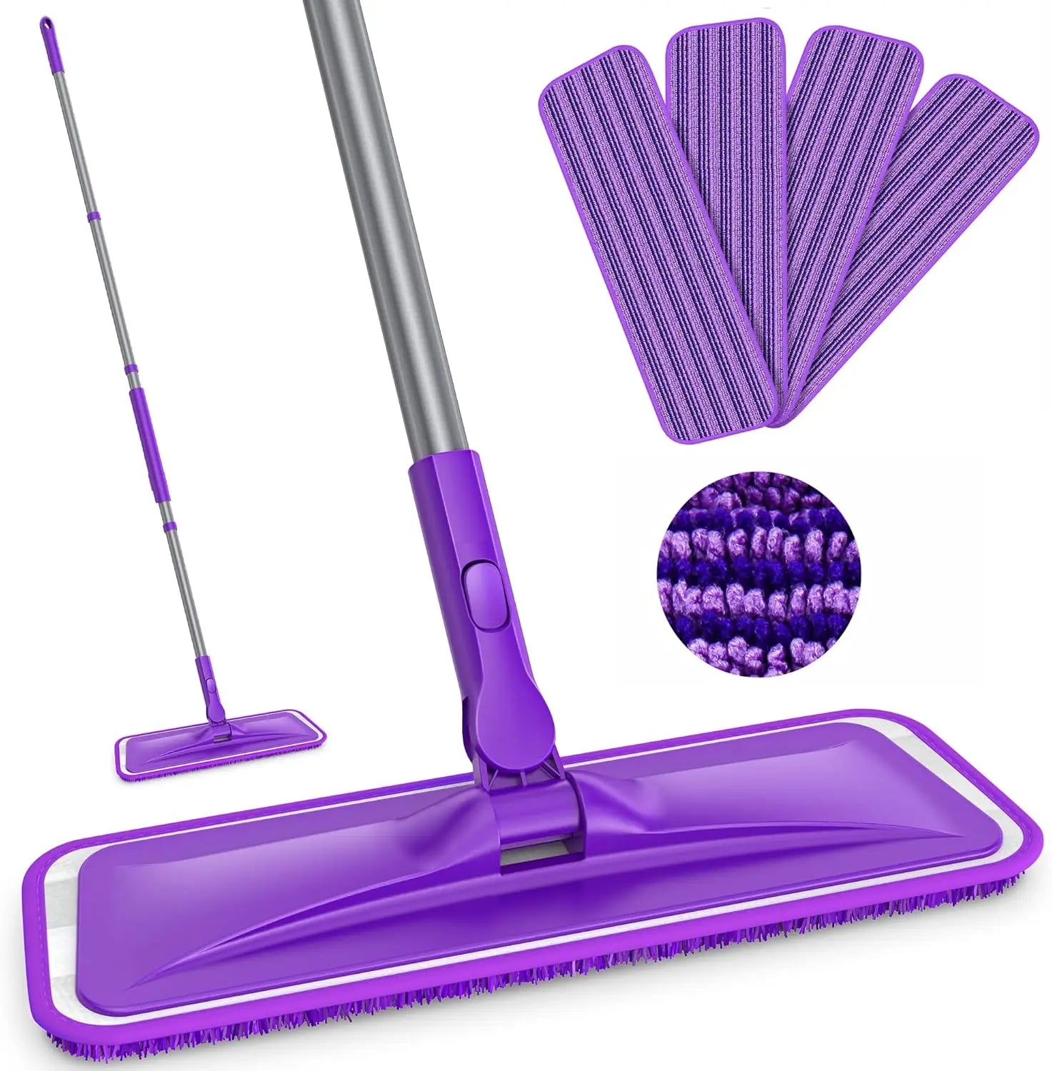 Ultra Slim Microfiber Floor Mop with 4 Washable Pads, Adjustable Handle for Hardwood Tile Vinyl Floors