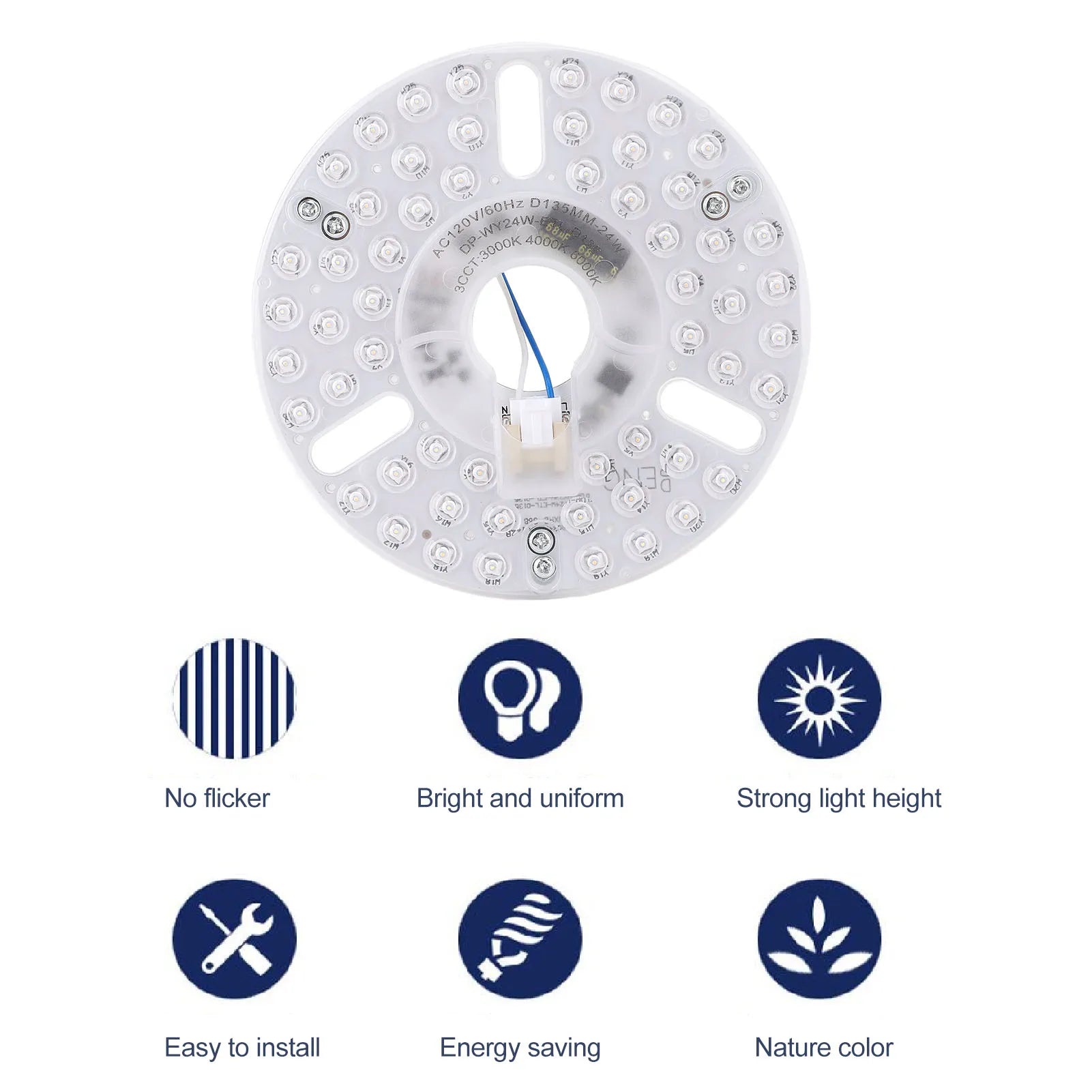 5.3 Inch Ceiling Fan LED Light Replacement 24W 3CCT Dimmable Magnetic LED Fan Light Board Panel Retrofit Light with Memory