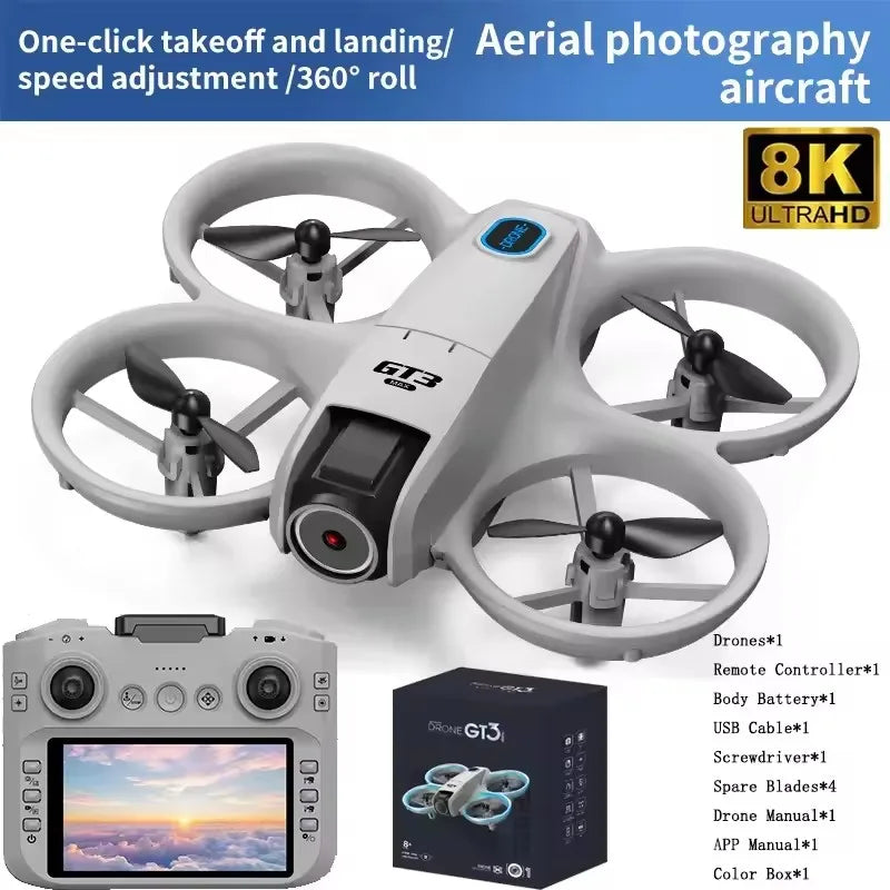 GPS 8K HD Dual Camera Brushless Motor Intelligen Obstacle Avoidance RC Quadcopter Toy Gift GT3 MAX Mini With LED Foldable Drones