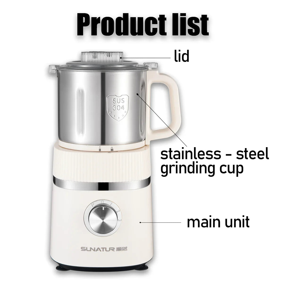 SUNATUR 500W Home Use Food Processor Multifunctional Kitchen Grinder for Coffee Spices Baby Food with Large Capacity