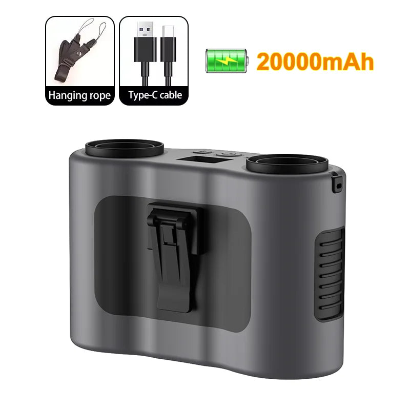 20000mAh Waist Fan Wearable Hanging Neck Fan USB Rechargeable Bladeless Air Conditioner Outdoor Waist Clip Fan with Power Bank