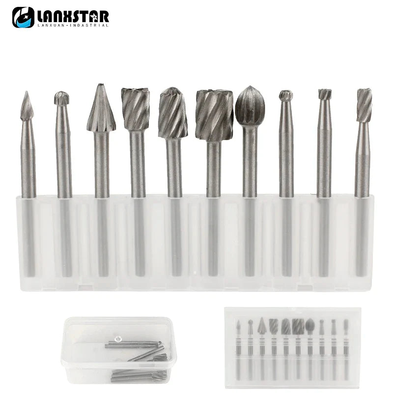 6/10pcs Set HSS Routing Router Drill Bits Set for Dremel Carbide Rotary Burrs Tools Wood Stone Metal Root Carving Milling Cutter