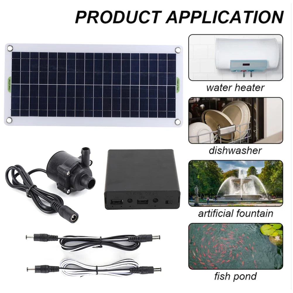 50W/30W/5W  DC 12V Low Noise Brushless Solar Water Pump Kit for Pool Black Outdoor Waterfall Fountain Garden Pool Pond Bird Bath