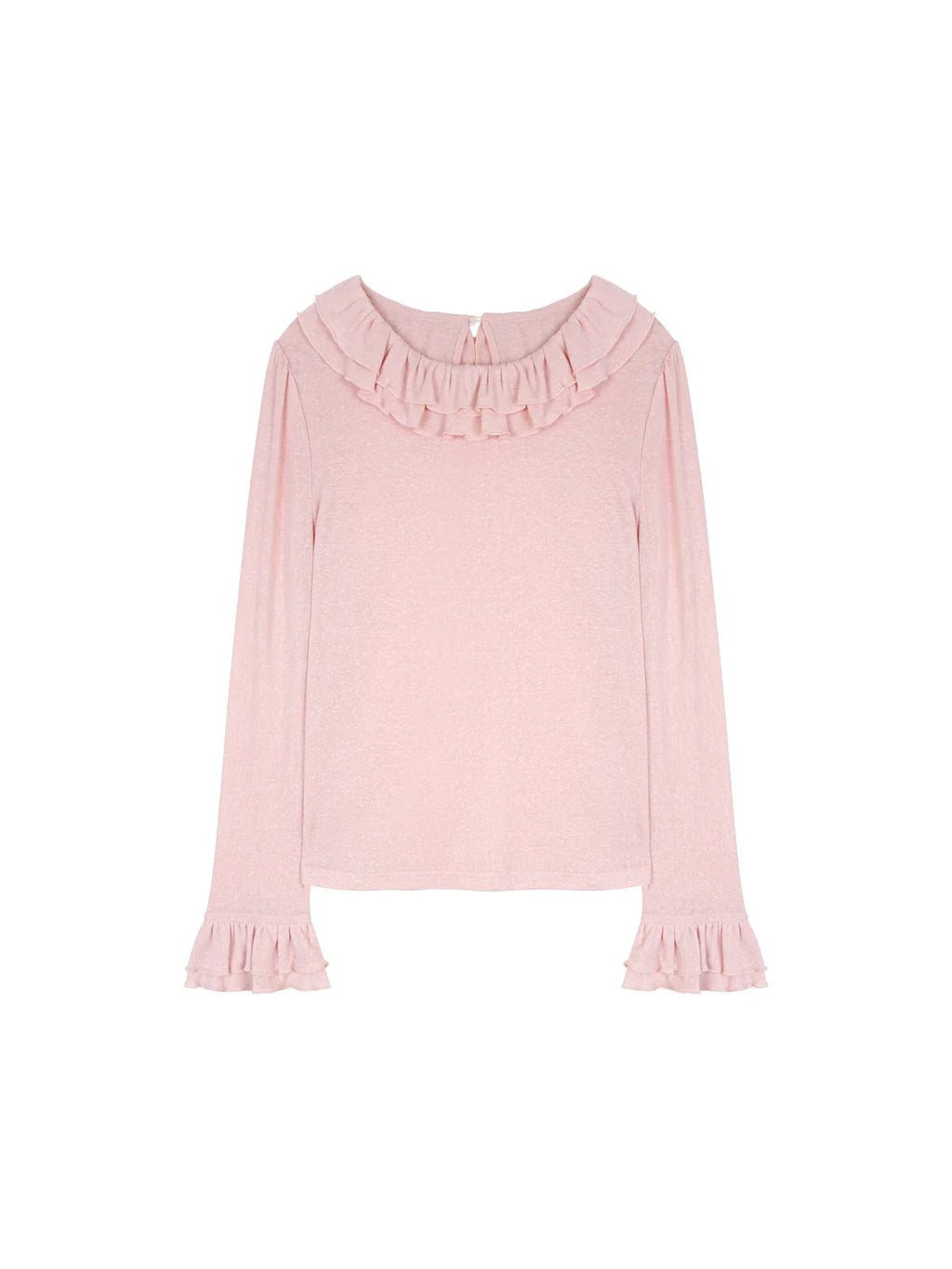 Solid Color Long Sleeve Sweet Double Layer Ruffles Crew Neck Knitted Sweater