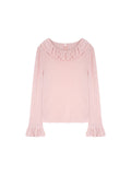 Solid Color Long Sleeve Sweet Double Layer Ruffles Crew Neck Knitted Sweater