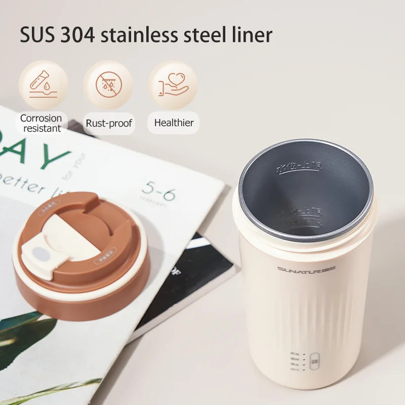 SUNATUR 300ml mixing cup electric milk frother  Coffee Foamer Machine Automatic Heat Portable water boiling cup thermos