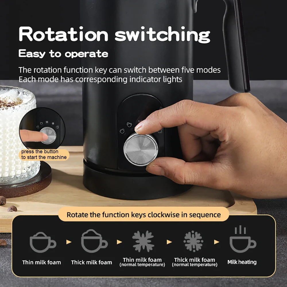 Milk Frother 5in1 Hot & Cold Automatic Rotary Milk Foamer for Coffee Cappuccino Latte Electric Milk Frother Maker Milk Warmer