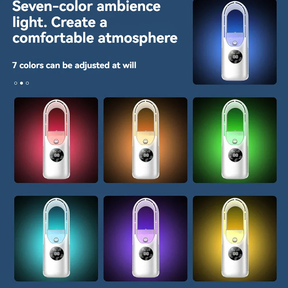 2025 Air Cooler Humidification Cooling USB Silent Timed Air Conditioning Fan Colorful Lights Night Light Led Screen 6 Wind Speed