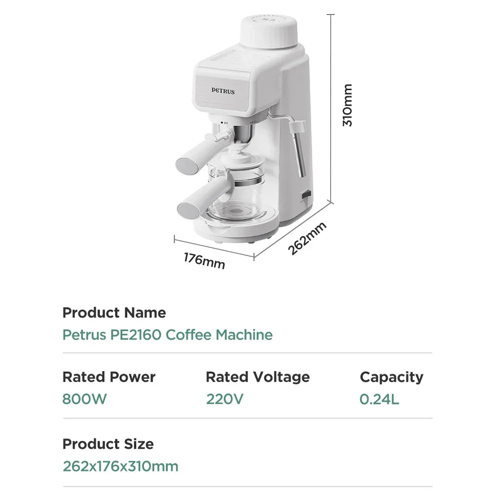 Petrus Espresso Coffee Machine Mini 5 Bar With Fancy Milk Function Latte Cappuccino For Beginners(220V)
