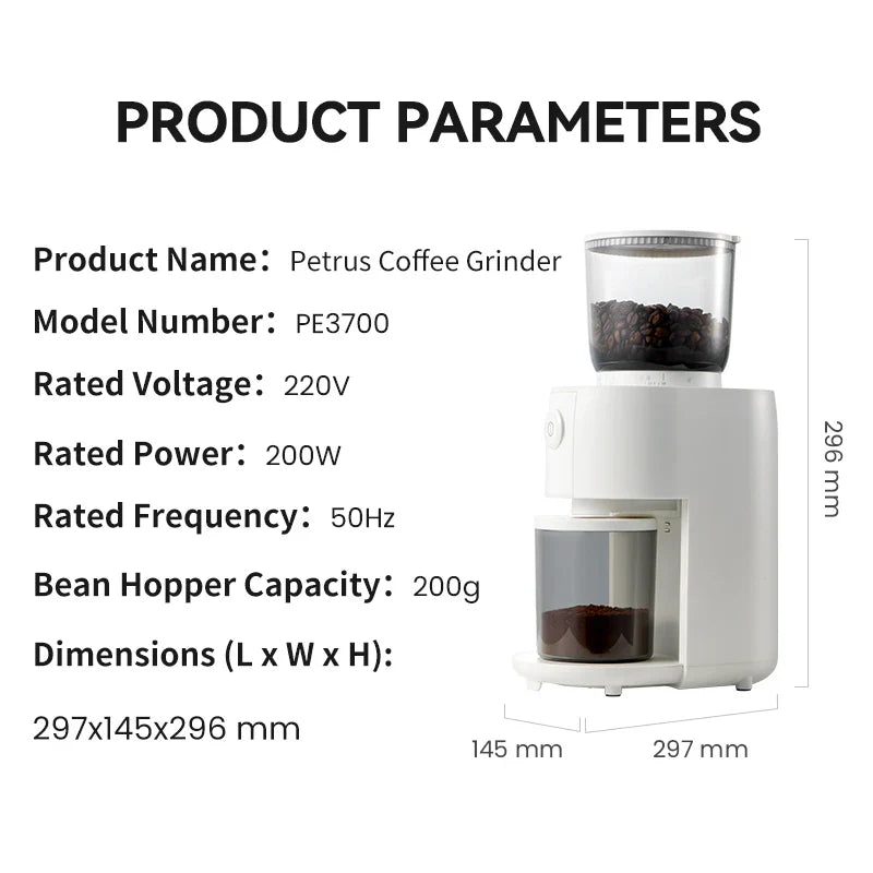 Petrus Coffee Grinder With 38 Precise Settings Conical Burr Grinder For Espresso/Drip/Pour Over/Cold Brew/French Press PE3700