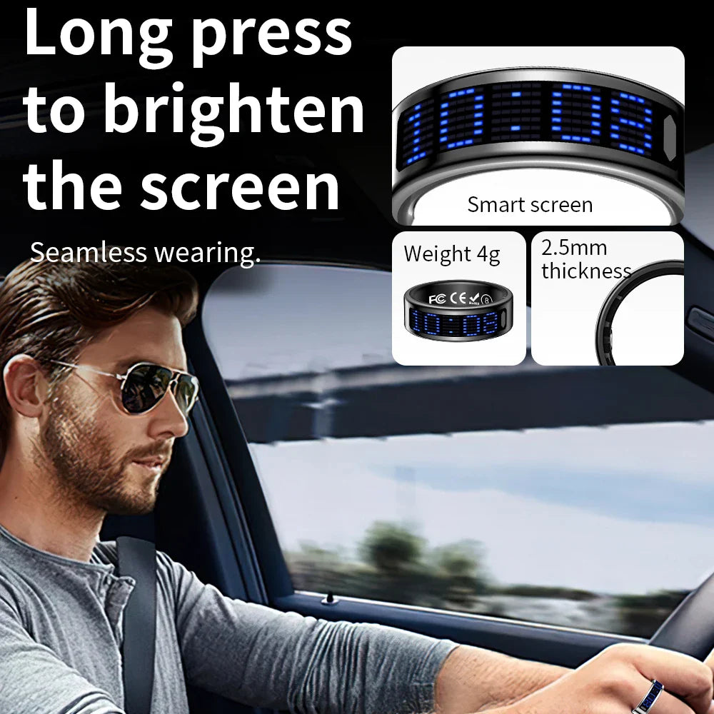 New Ultra-thin Lightweight Smart Ring Multi-functional Display Heartrate Health Caller ID Reminder Motion Detection Waterproof