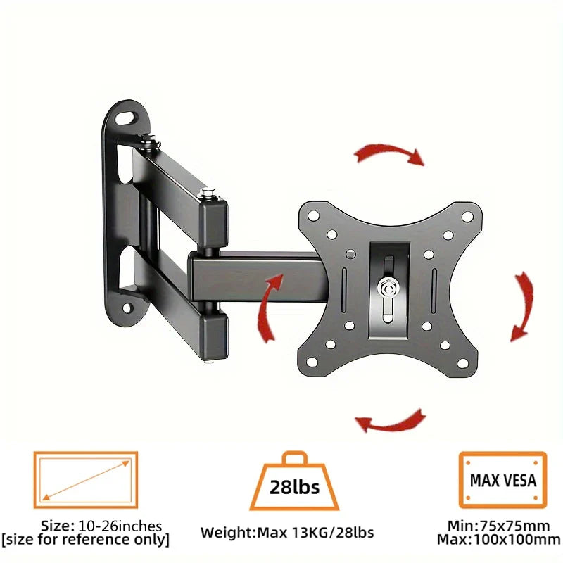 Adjustable TV Mounts Wall Mount Bracket Supports 10"-26" LED/LCD TVS,Holds Up to 15kg, VESA 100*100, Home Office Use TV Stand