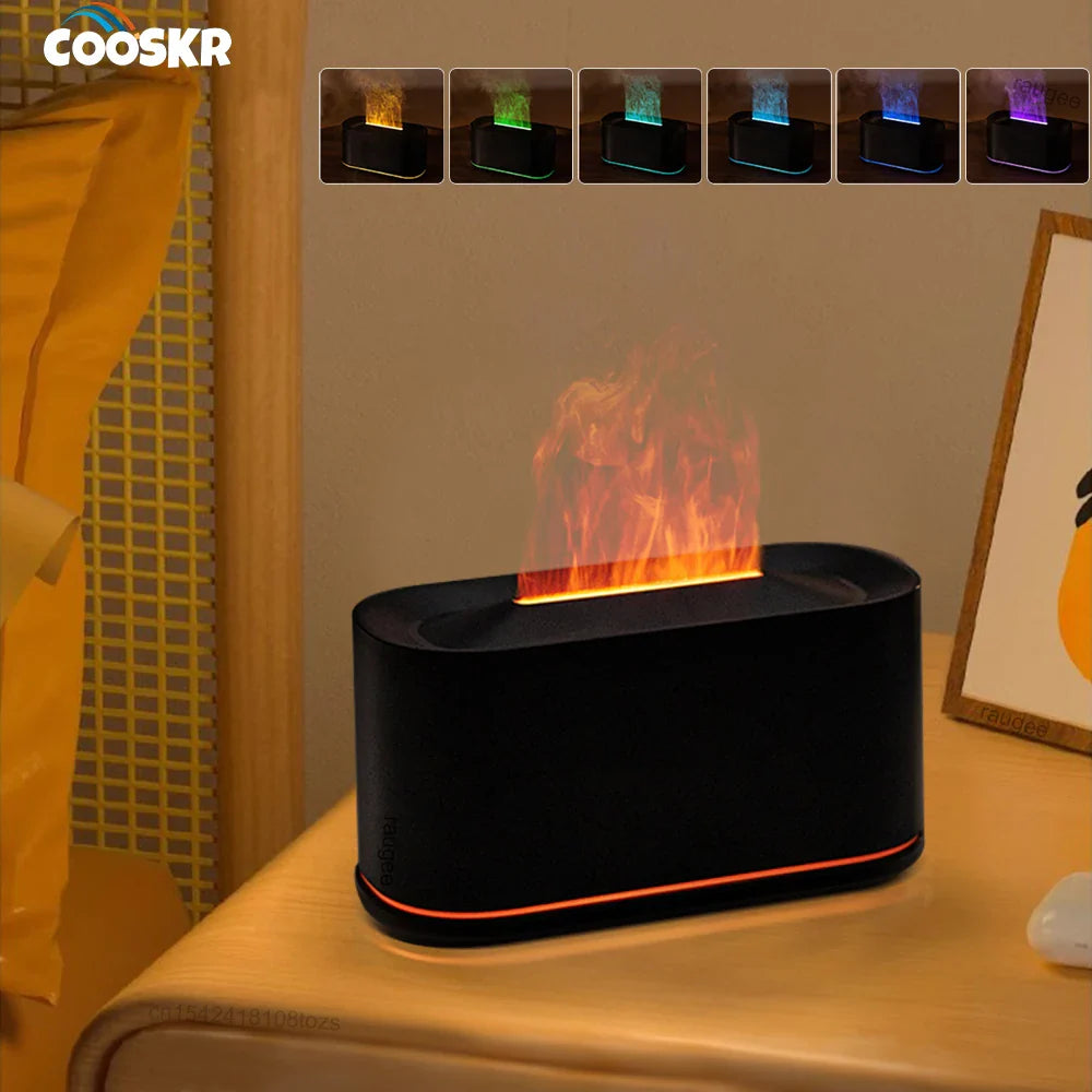 Air Aroma Humidifier USB Desktop Flame Humidifier for Home Mini Air Humidifier Fragrance Essential Oil Diffuser with Night Light