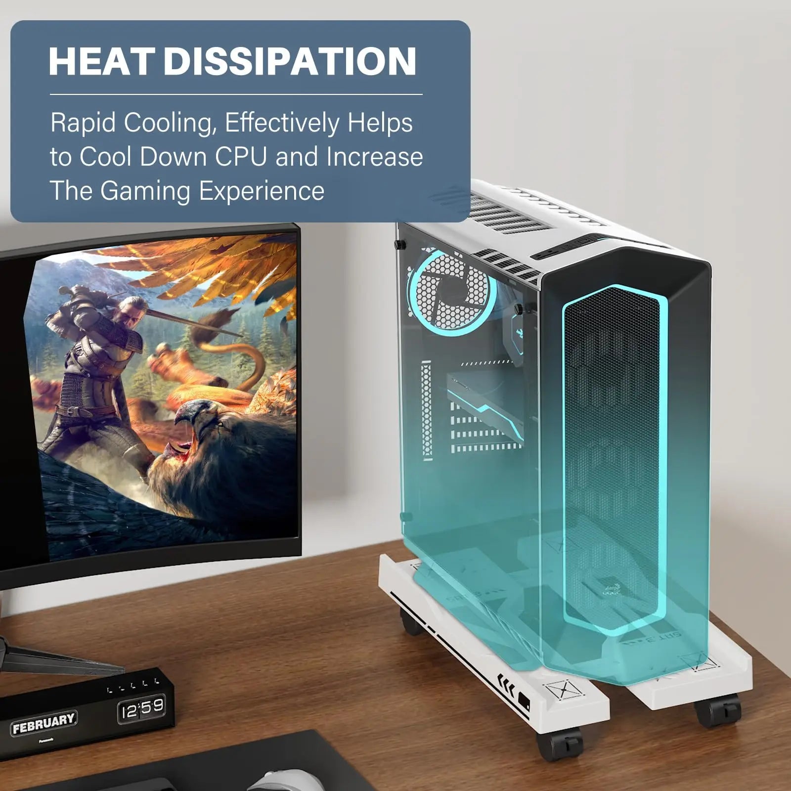 New CPU Stand Adjustable Bracket PC Holder Cart Mobile Computer Tower Stand with Rolling Caster Wheels Adjustable Desktop Stand