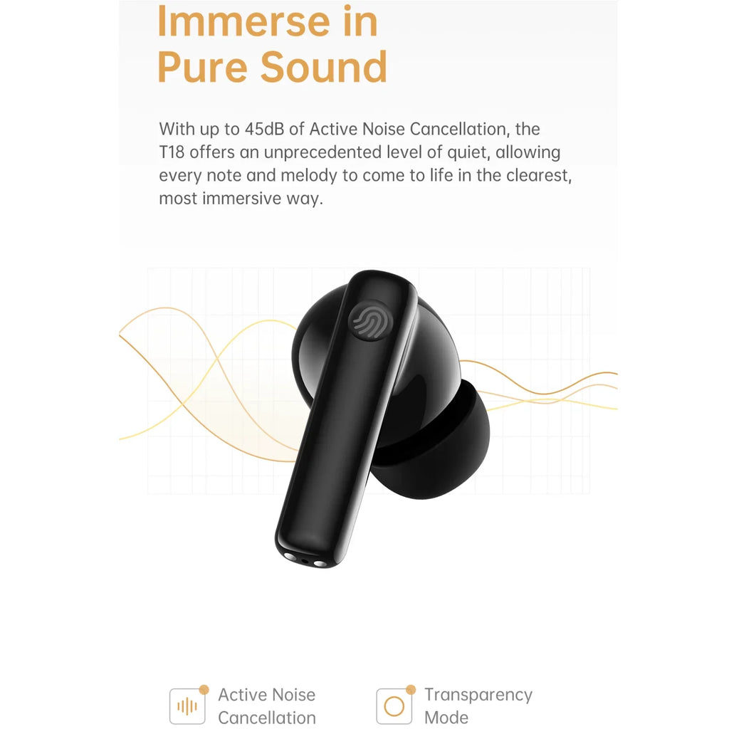 Black Shark T18 Wireless Earphones, Bluetooth 5.3 ANC TWS Earbuds, ENC Call 40h Playback Battery Level Display Hi-Fi Audio IP54