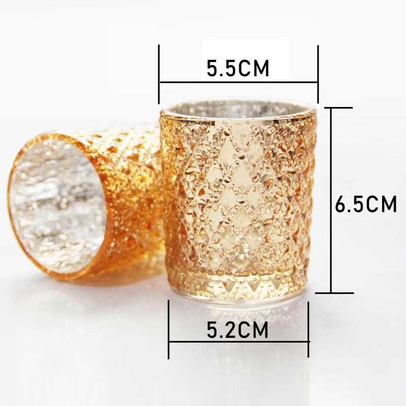 LED Tealight Golden Glass Cup Candle Holder For Wedding Table Bedroom Home Decoration Party Festival Candle Gift Box Candlestick