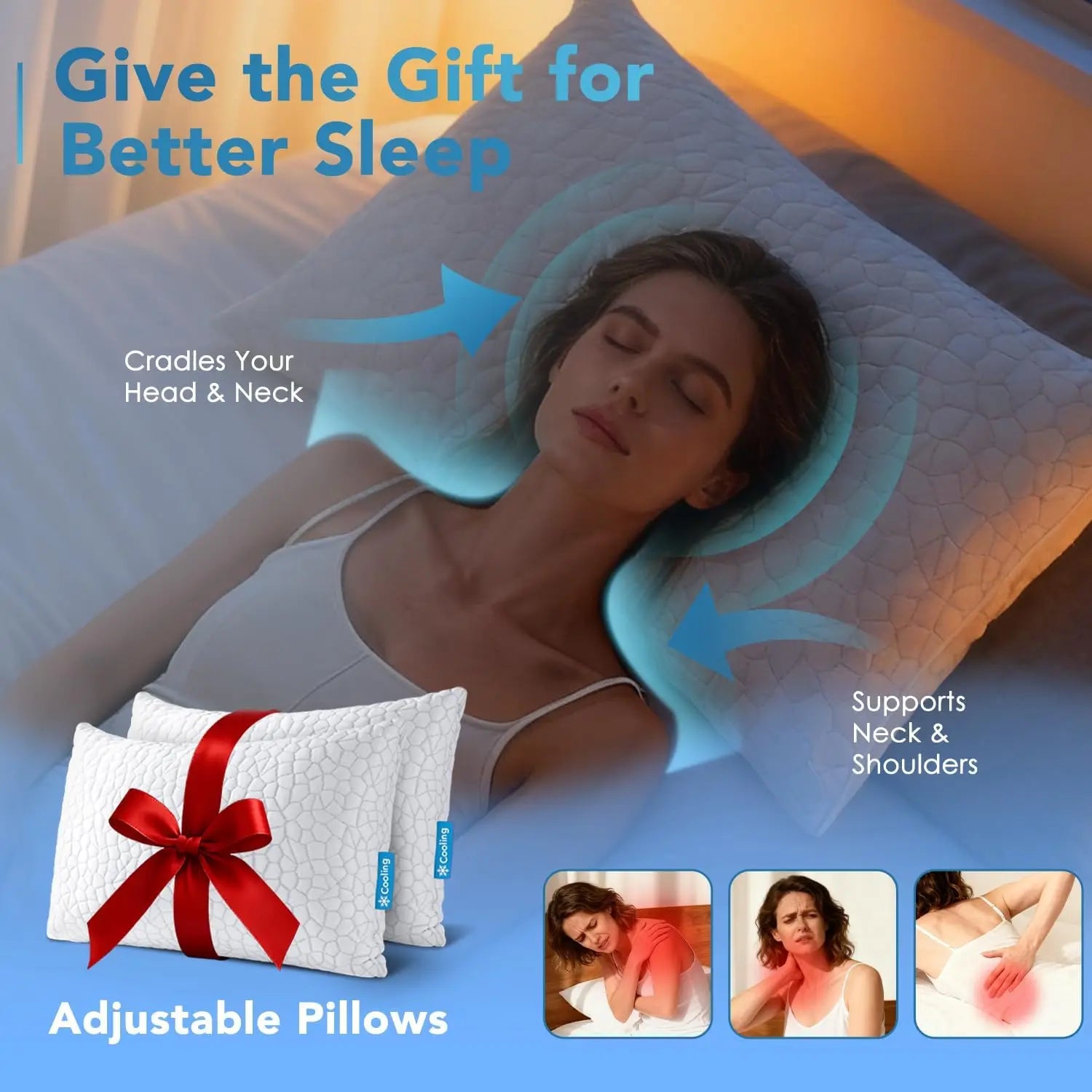 Cooling Memory Foam Pillow 2-Pack, Adjustable Firmness for Hot Sleepers, Queen Size with Breathable Cover