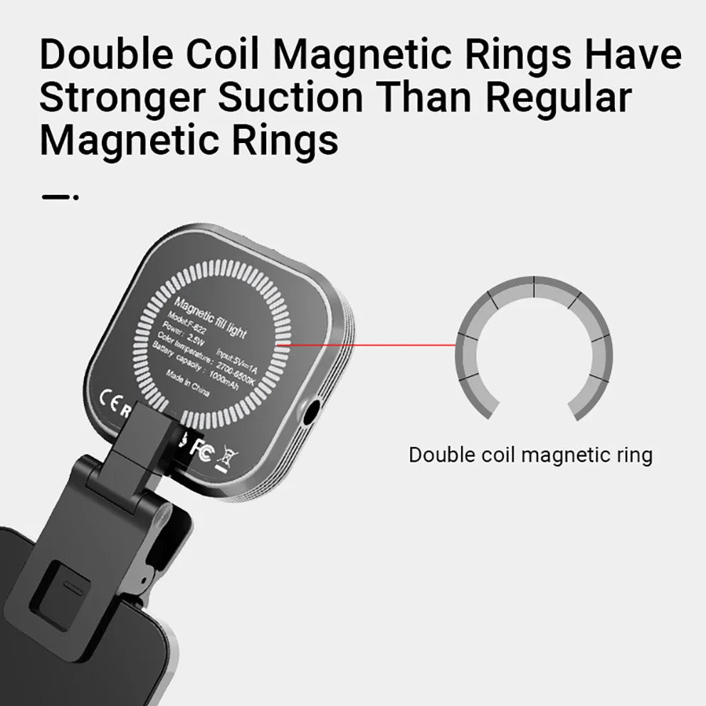 New Arrival Mini Magnetic Fill Light 1000mah Rechargeable Tri-color Temperature Selfie Light With Light Clip