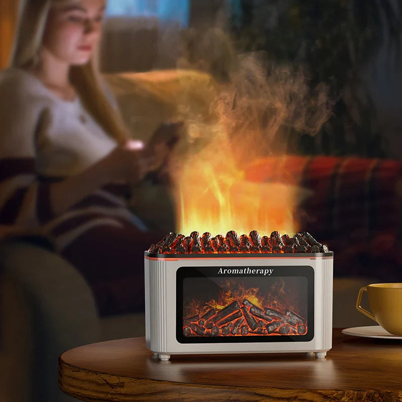 Simulated Fireplace Aroma Diffuser with 7-Color Flame Effects, Retro-Style Charcoal Design, Essential Oil Diffuser for Home Use