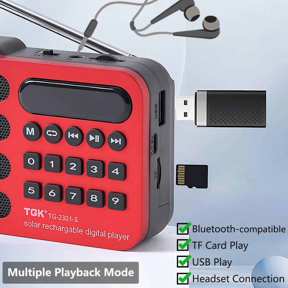 Rechargeable Portable FM Radio Mini Solar Bluetooth Wireless Speaker Support USB TF Card MP3 Music Player with FM Radio Receiver