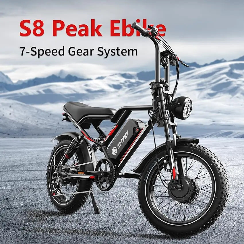 AMYET S8 Adults Electric Bike For Men 2000W Dual Motor Bicycle 48V 25AH Battery 20" Ebike Electric E Bikes Mountain Moped Ebikes