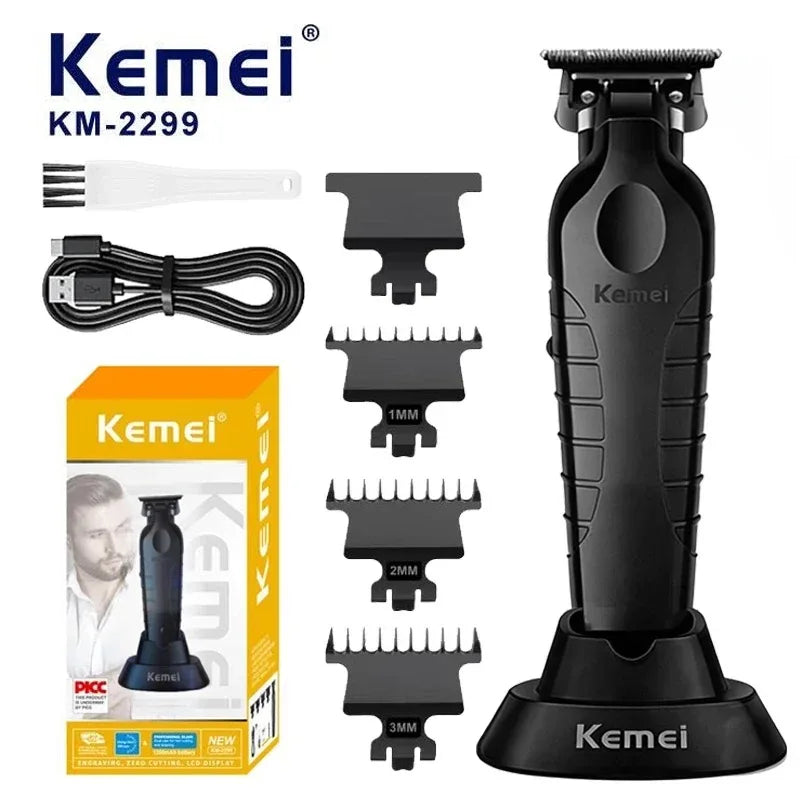 Kemei Electric Cordless Hair Trimmer KM-2299 with Base Electric Oil Head Thruster Carving Clippers Finish Hair Cutting Machine