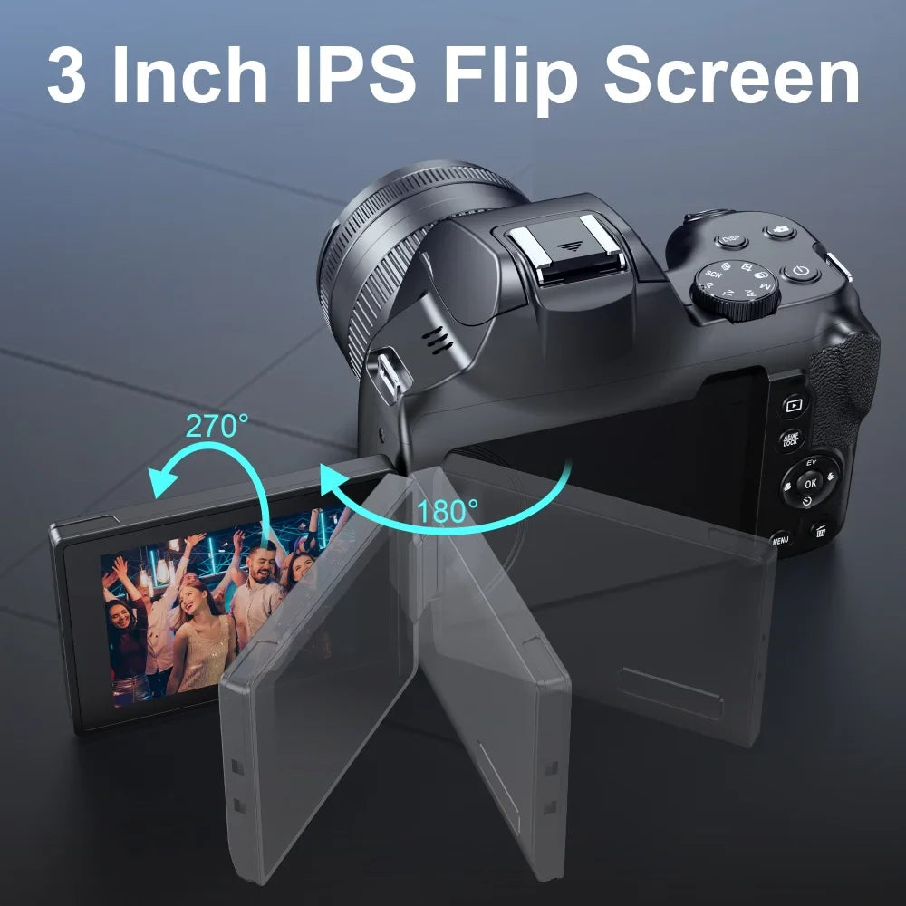 12X Optical Zoom 72MP DSLR Camera 270° Rotative Flip Screen Digital Photographic Camera Xenon Light Macro Lens 4K Wifi Camcorder