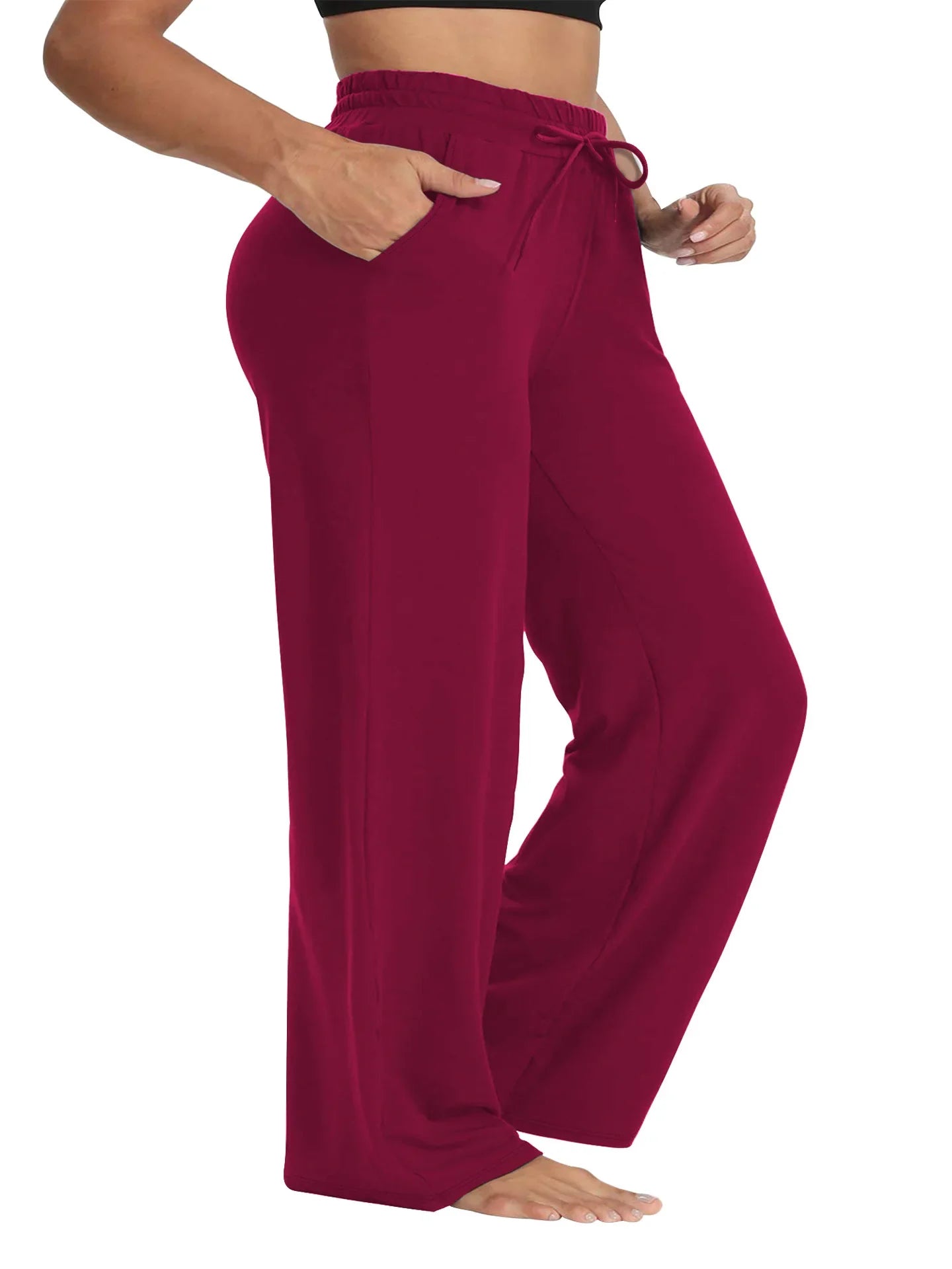 Plus Size Wide Leg  European Fit Straight Pockets Loose Elastic Waist Pants
