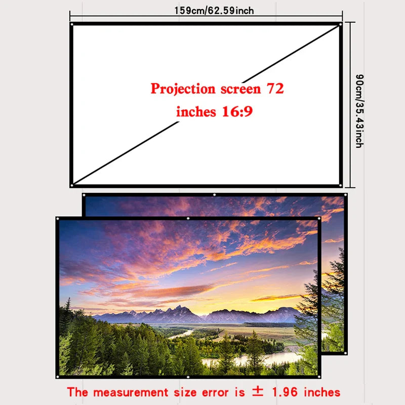 Supports double-sided projection, office gatherings, no punching installation, projection screen, 60-150 inch foldable screen