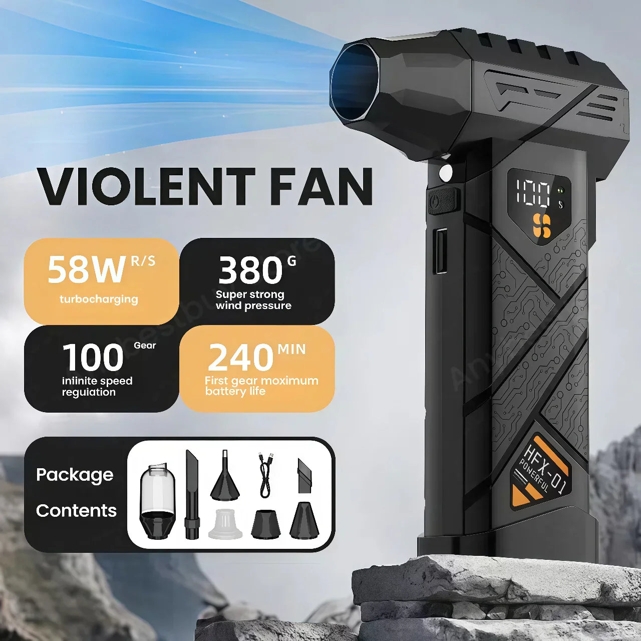 HFX-01 Powerful Turbo Air Blower 380g Blowing Force Strong Airflow Turbo Fan Power Bank Function Wireless Compressed Air Duster