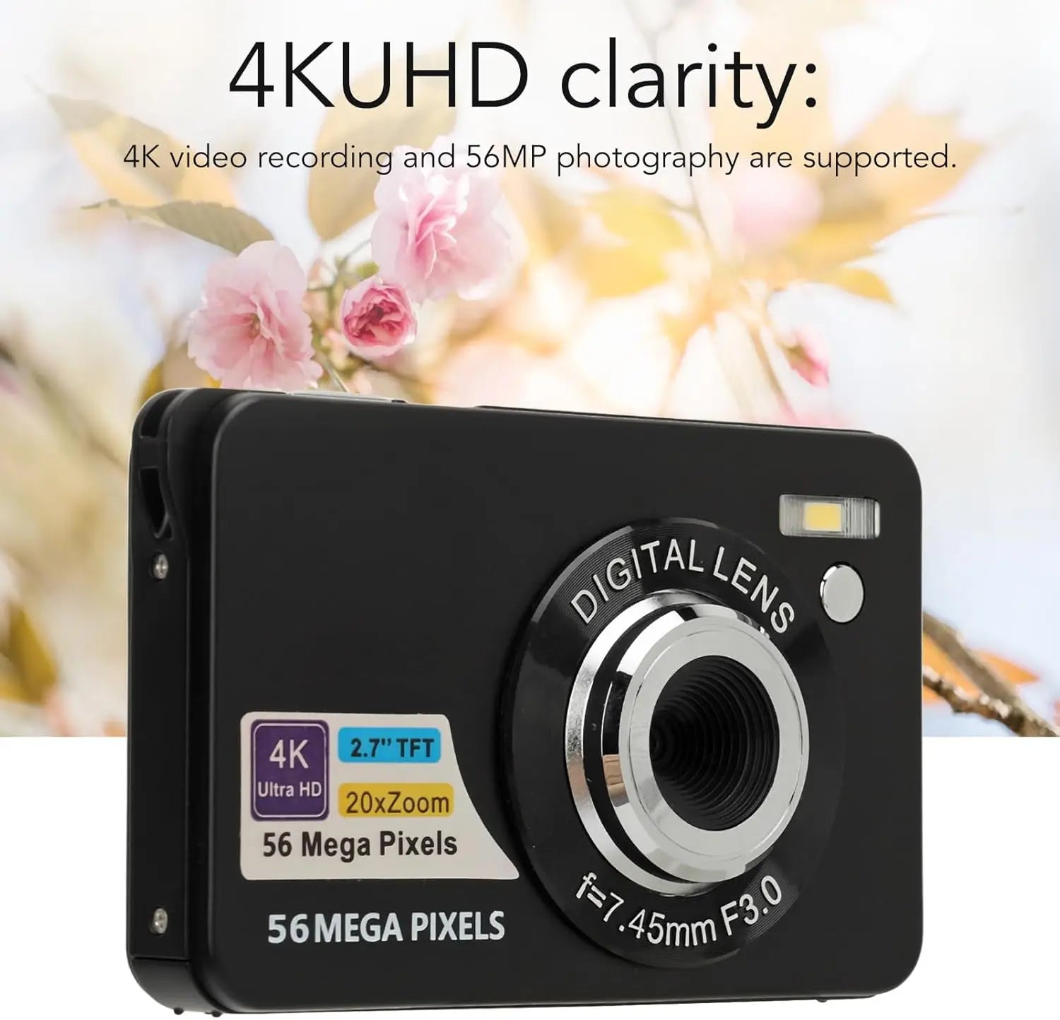 20X 56MP Digital Camera Photographic 2.7 Inch Screen 4K UHD Kids Camcorder Face Detect Auto Focus Self-Timer Camera For Children