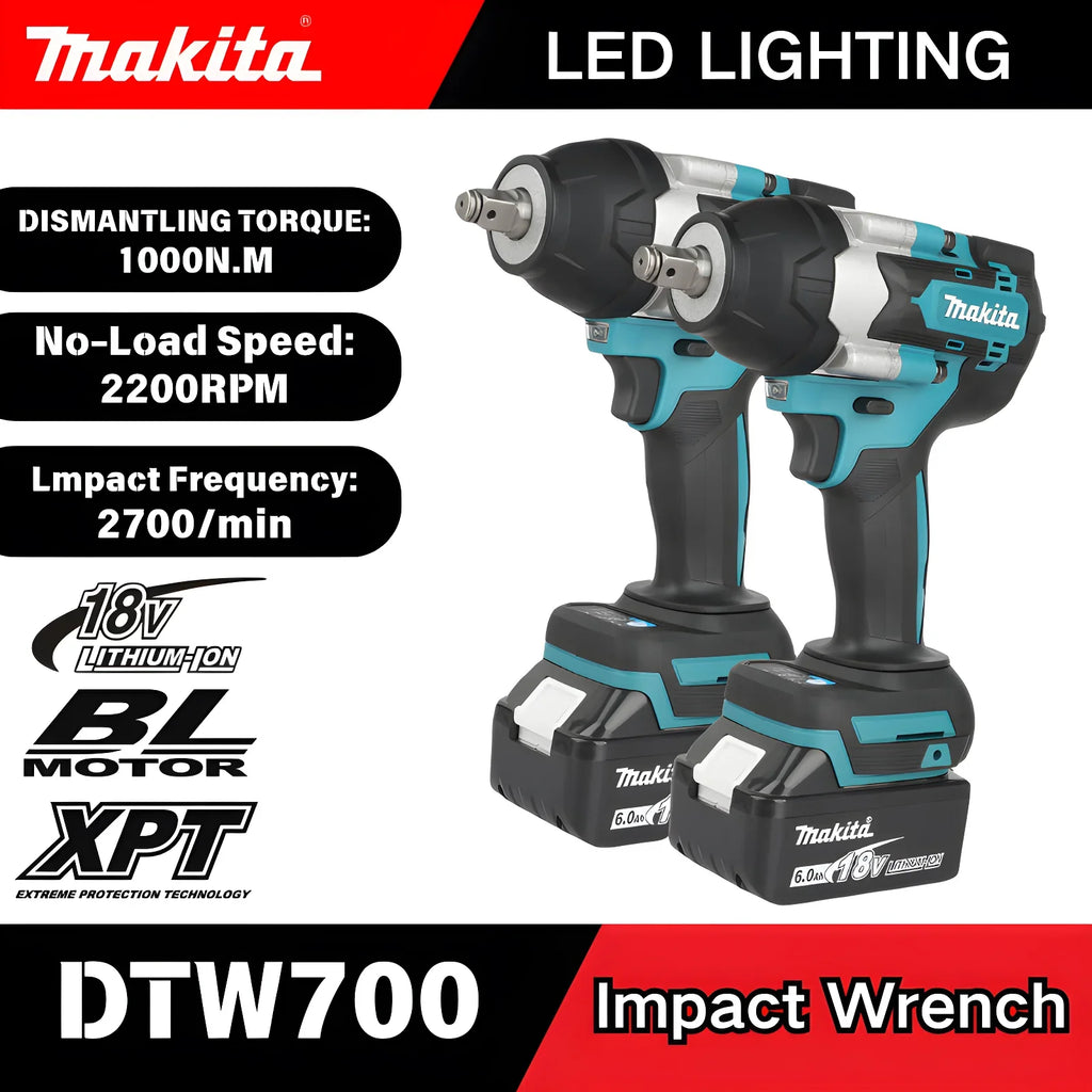 Makita 1000N.M DTW700 Torque Brushless Electric Impact Wrench Cordless Electric Drill 1/2" Wrench Power Tools For 18V Battery