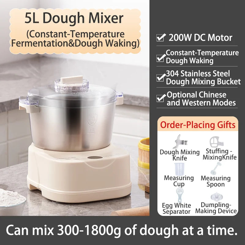 SUNATUR Dough Kneading Machine Household Stand Mixer with Chinese & Western Modes Timed Fermentation  Cream Whipping