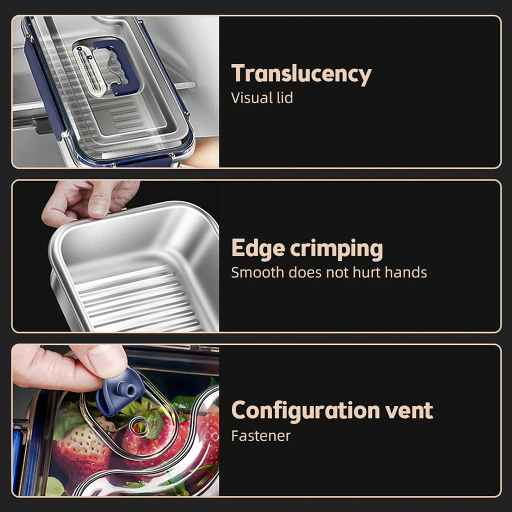 Food Storage Container with Lids Airtight 304 Stainless Steel Large Capacity Leakproof Kitchen Storage Container with Date