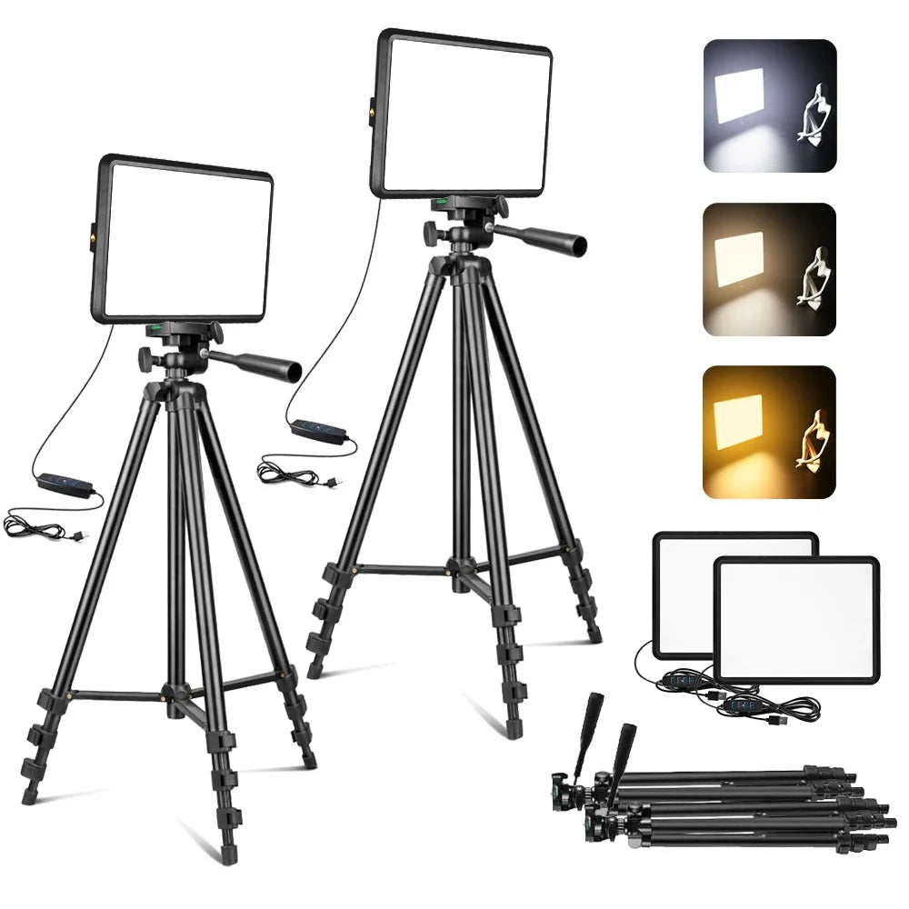XRDKJ 2-Pack LED Video Light Kit, Studio Light, 2800-6500K Dimmable Photography Lighting Kit with 57 Inch Extendable Tripod