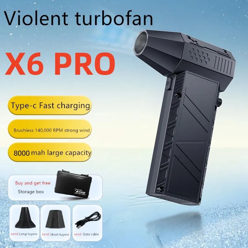 200000RPM Strong Air Blower X6/X6Pro Turbo Fan Blower Brushless Turbo Jet Fan Wireless Car Vacunm Cleaning Dust Leaves Blowing