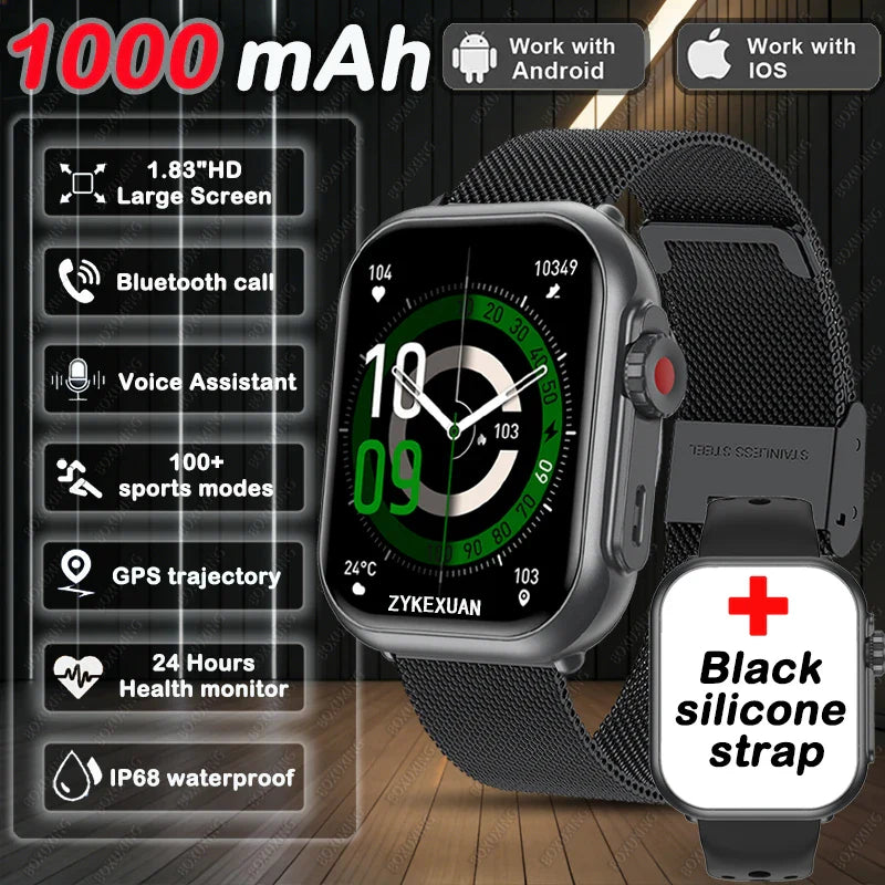 2026 New 1000 mAh Smart Watch Men Women 1.85“HD AMOLED GPS track Full Touch Screen IP68 Waterproof Bluetooth Call SmartWatch Man