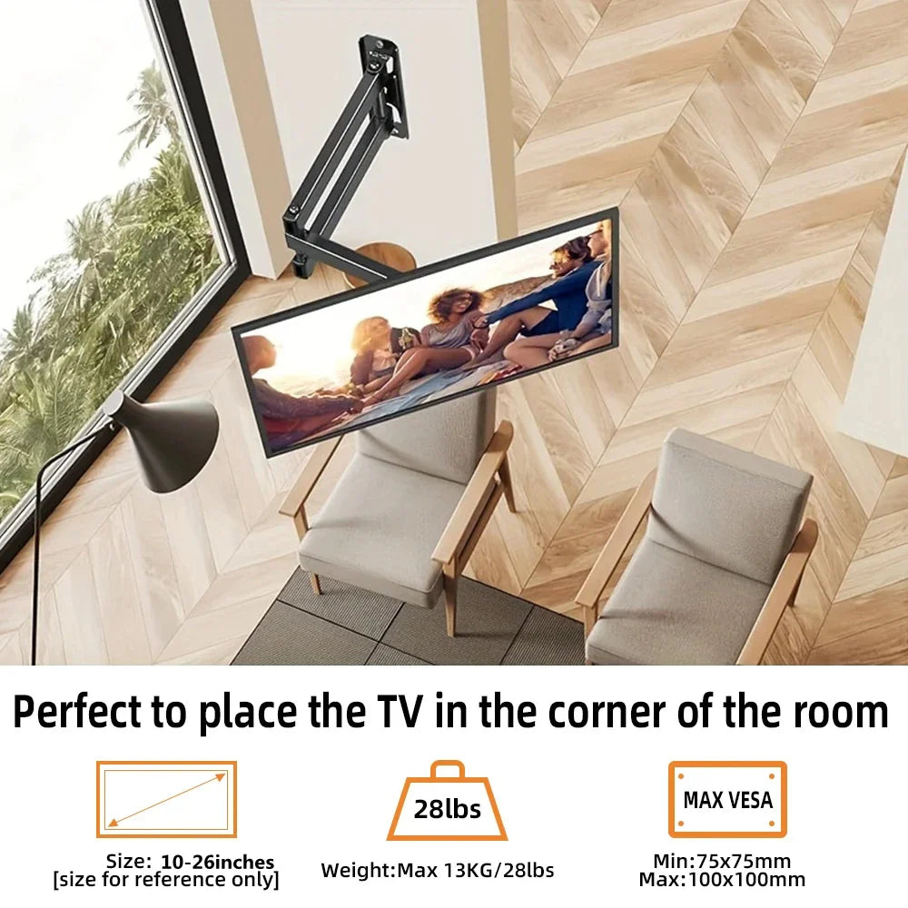 Adjustable TV Mounts Wall Mount Bracket Supports 10"-26" LED/LCD TVS,Holds Up to 15kg, VESA 100*100, Home Office Use TV Stand