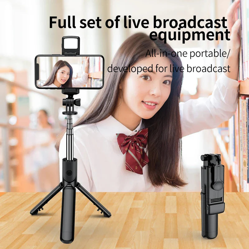 3 In 1 Wireless selfie stick Tripod With Fill Light Bluetooth Shutter Remote Control Portable Foldable Monopod For Smart Phone
