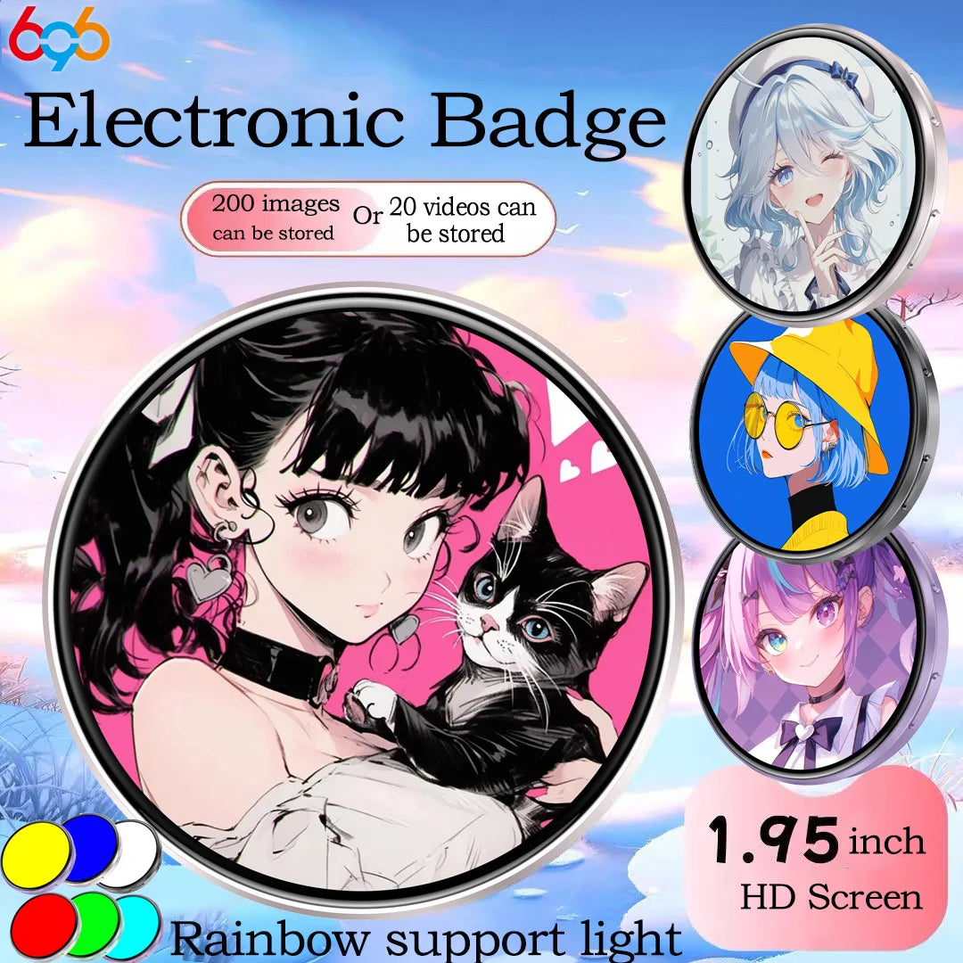 Anime Blue Tooth Electronic Badge Video Playing Rainbow Support Light Picture Dynamic Carousel Bidirectional Transmission Brooch